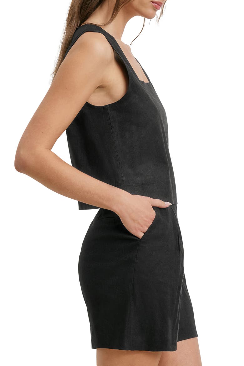 The Abby Linen Blend Square Neck Crop Shell, Alternate, color, BLACK
