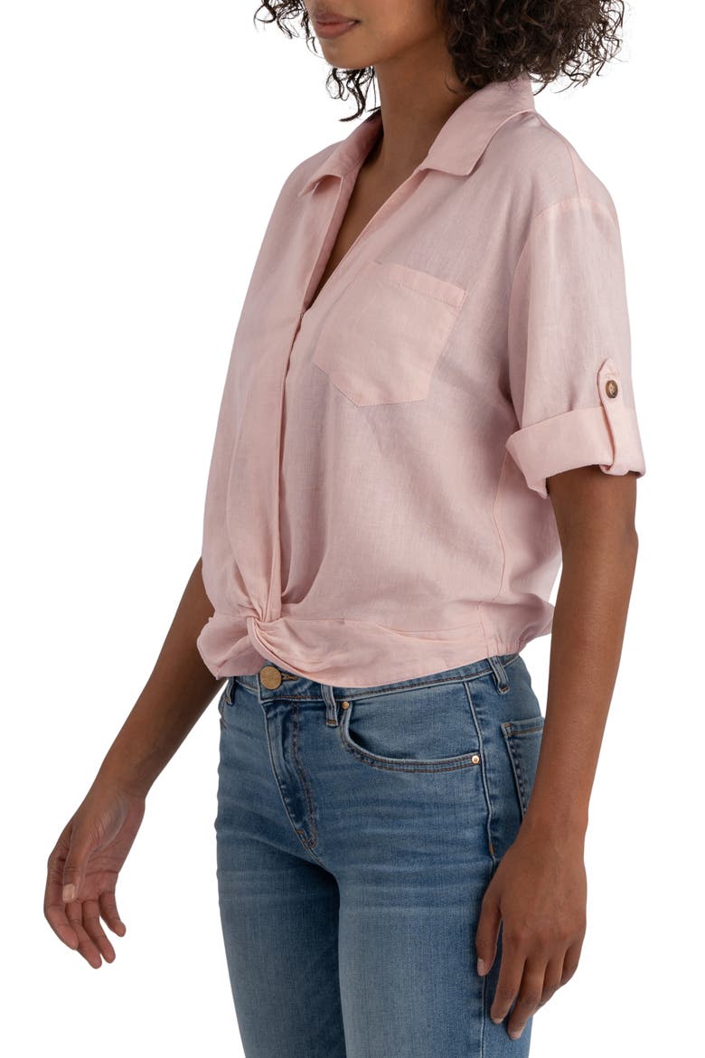 Rebel Knot Front Linen Blend Top, Alternate, color, PRINCESS