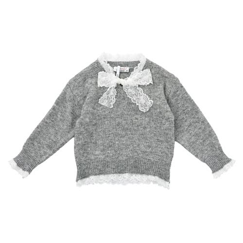 Sweet Cactus Lace-bow Top With Tiered Skirt In Gray