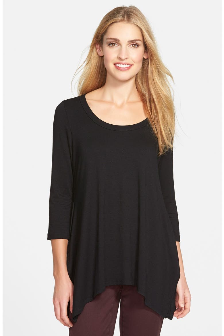 Handkerchief Hem Top with Side Slits, Main, color, BLACK