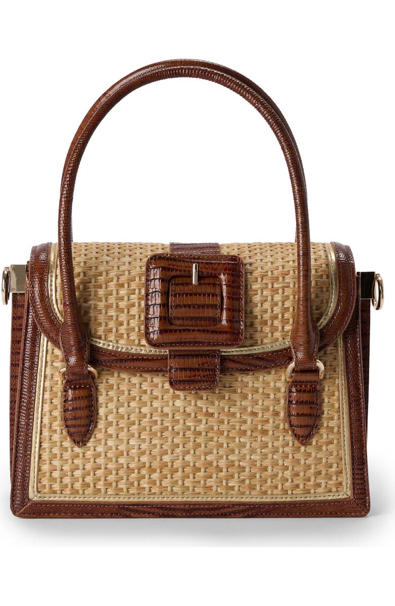 Brahmin Small Hallie Woven Straw & Lizard Embossed Leather Satchel, Main, color,