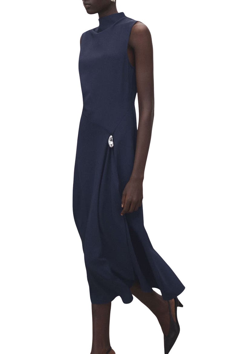 Mock Neck Midi Dress, Alternate, color, DARK NAVY