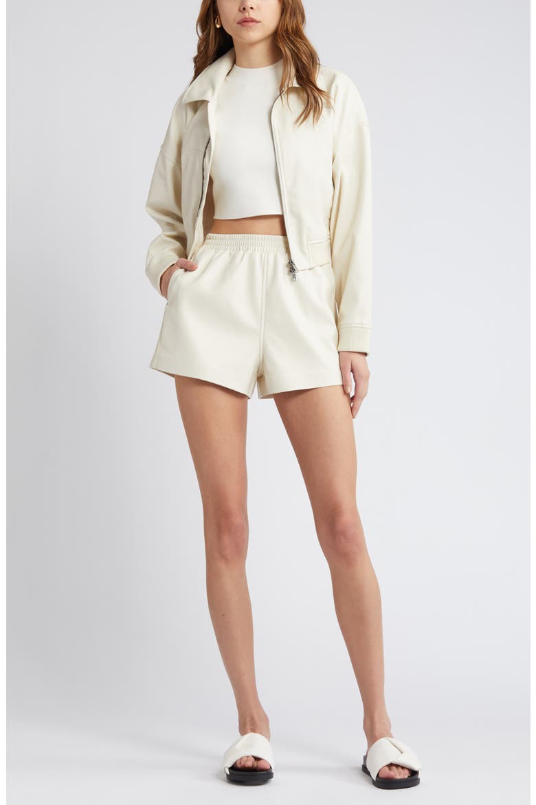 Faux Leather Crop Bomber Jacket, Alternate, color, IVORY DOVE
