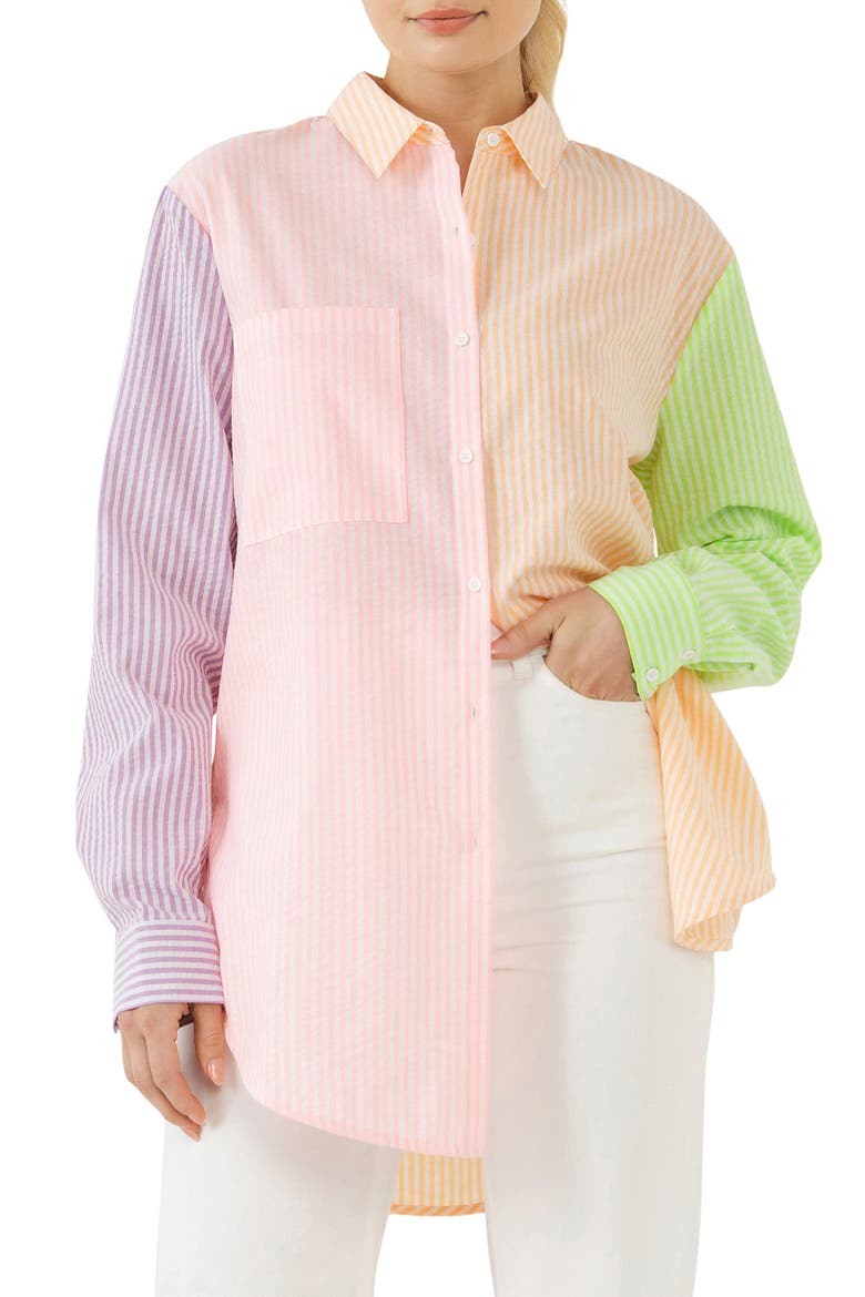Stripe Colorblock Button-Up Shirt, Main, color, MULTI