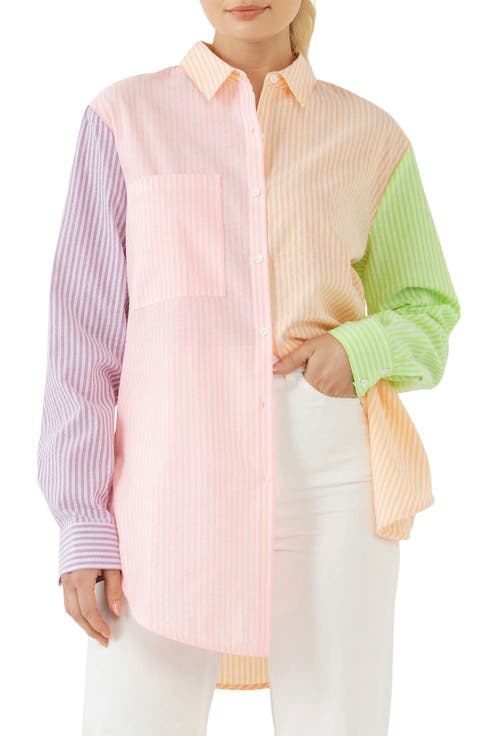 Stripe Colorblock Button-Up Shirt
