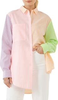 English Factory Stripe Colorblock Button-Up Shirt