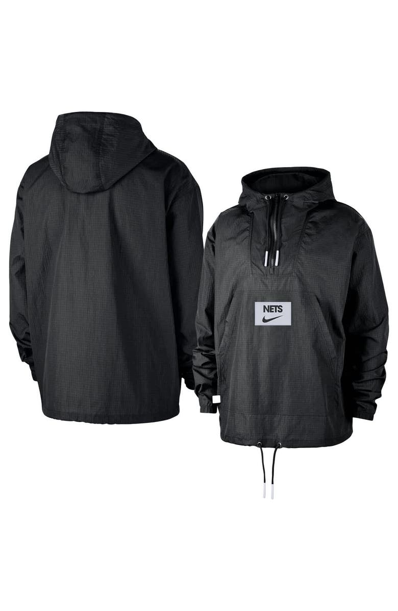 Nike Men's Nike  Black Brooklyn Nets Courtside Premium Club Anorak Quarter-Zip Hoodie Jacket, Main, color, Black