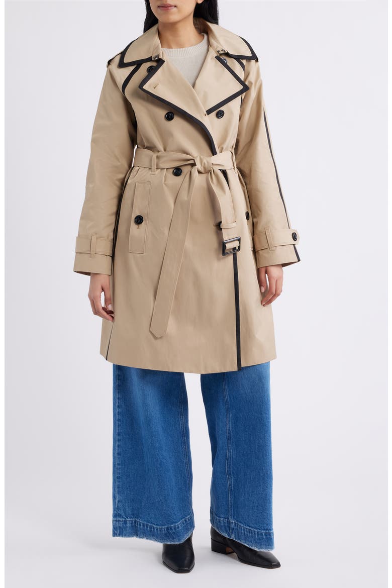 Double Breasted Trench Coat, Main, color, STONE/ BLACK