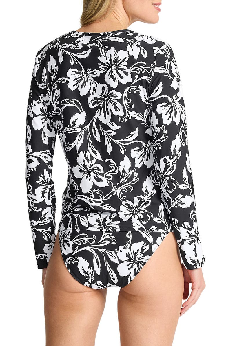 Tommy Bahama Sunset Blooms Zip Rashguard, Alternate, color, Black