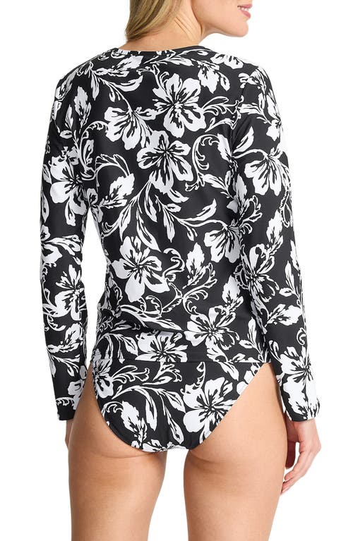 Tommy Bahama Sunset Blooms Zip Rashguard In Black