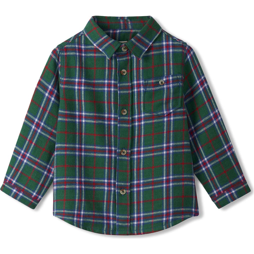 Hatley Kids' Plaid Cotton Flannel Button-up Shirt In Green