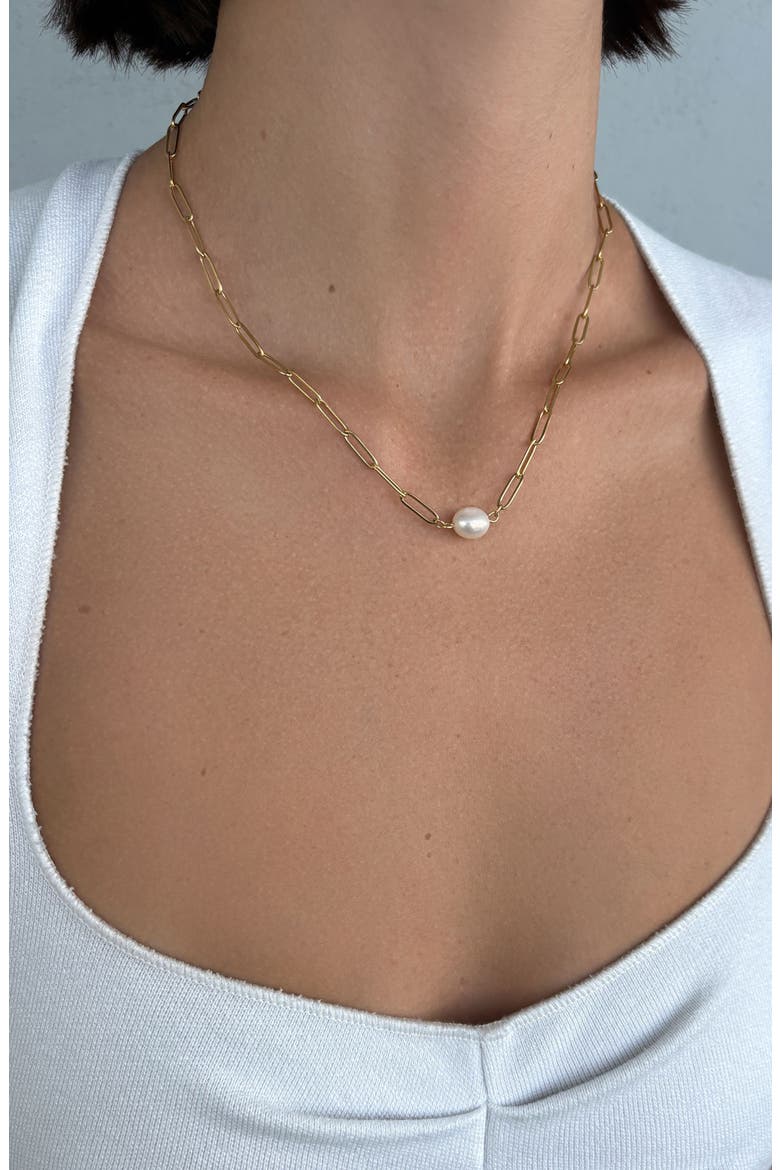 Pearl Paper-Clip Chain Necklace, Alternate, color, WHITE/ GOLD
