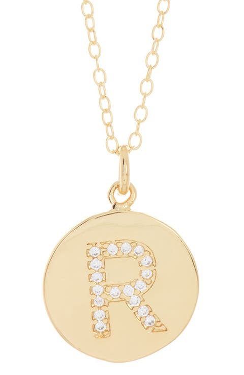 Water Resistant Cubic Zirconia Initial Disc Pendant Necklace
