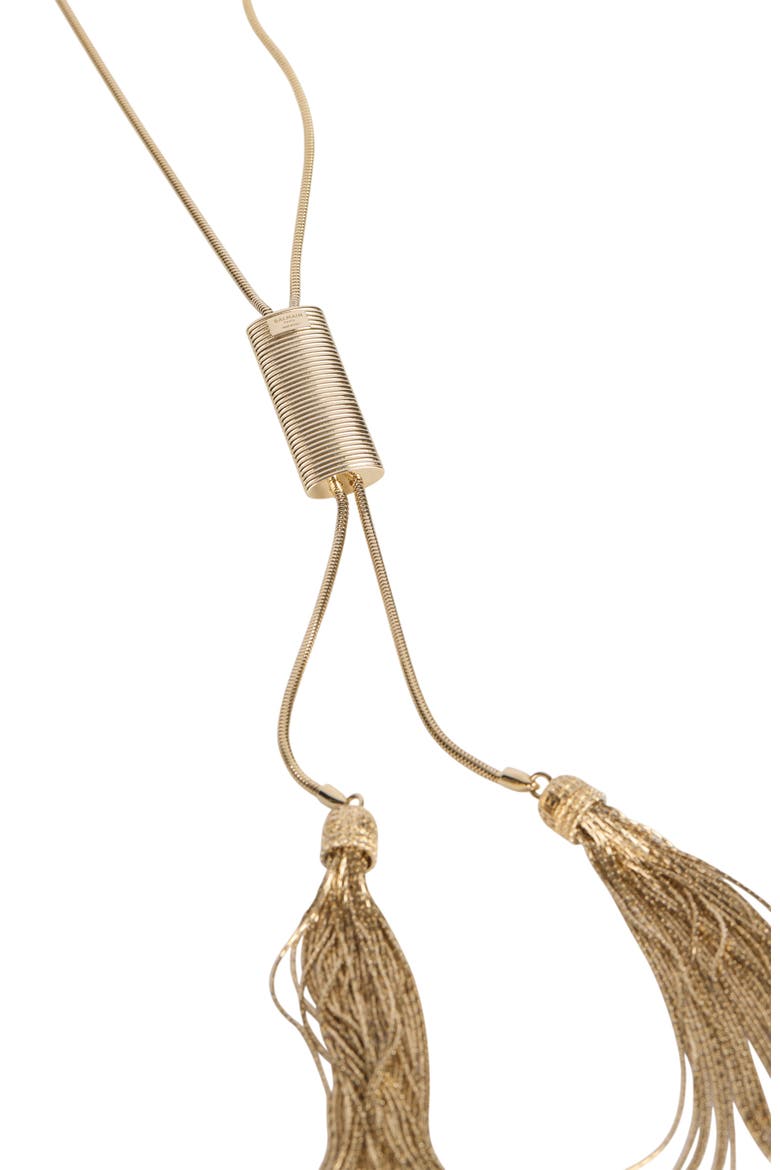 Long Brass Tassel Necklace, Alternate, color, gold