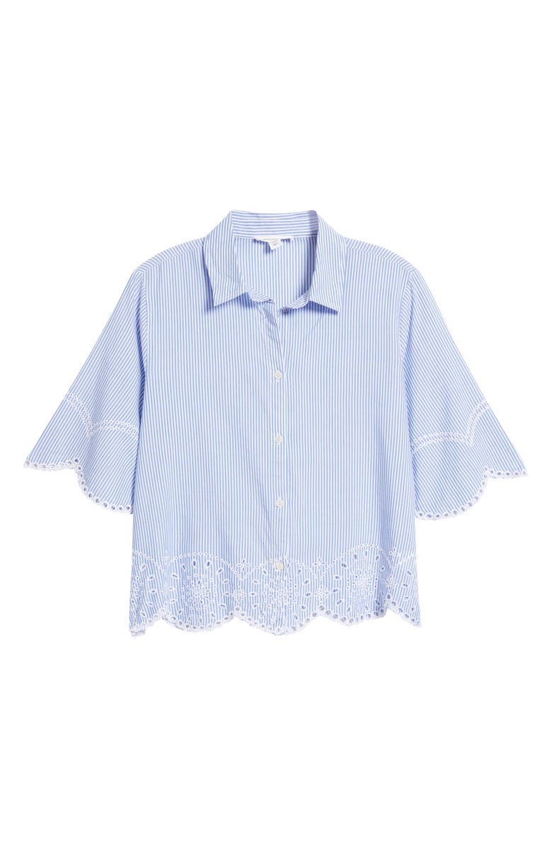 beachlunchlounge Chloé Stripe Embroidered Eyelet Border Button-Up Shirt, Alternate, color,