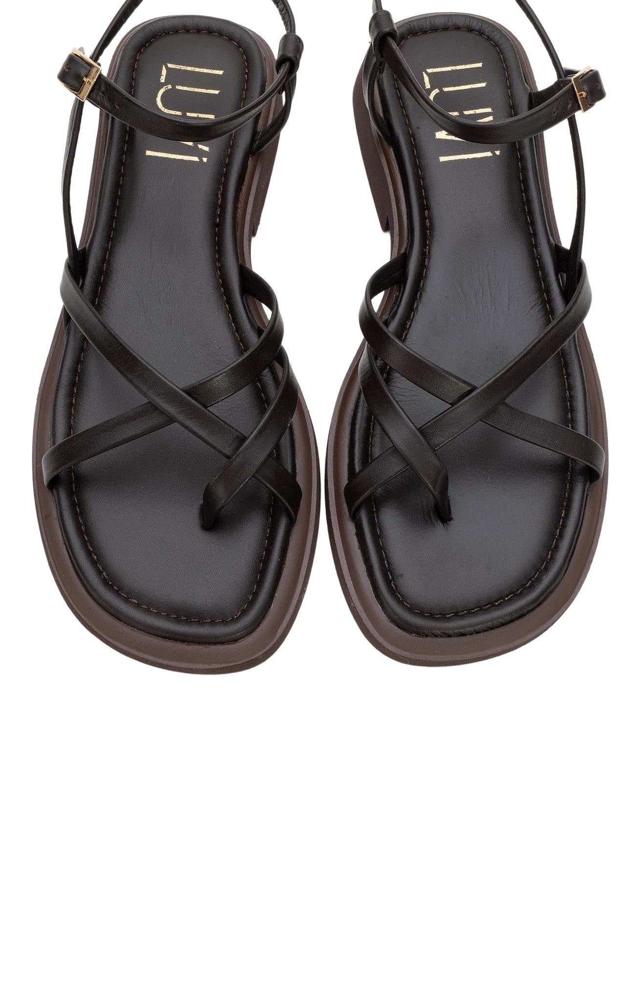 Antas Strappy Leather Flat Sandals, Alternate, color, Brown Leather