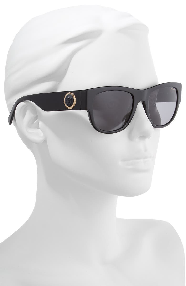 Versace 55mm Square Sunglasses, Alternate, color, Black/ Black Solid
