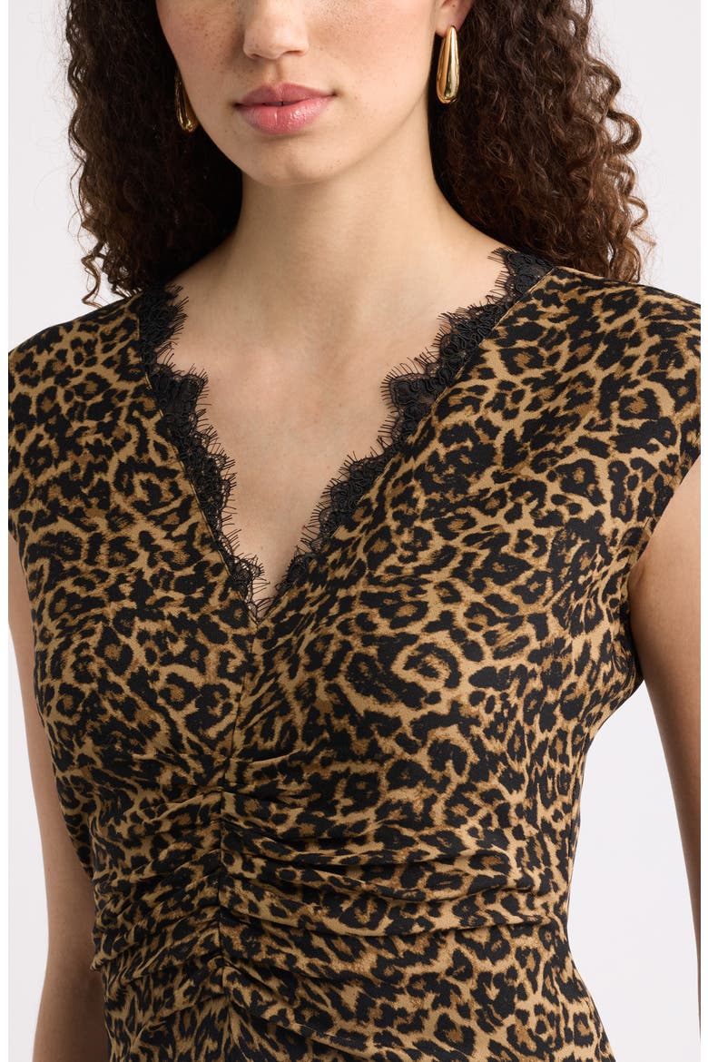 Lace Trim Leopard Print Midi Dress, Alternate, color, TAN- BLACK LEONE LEOPARD