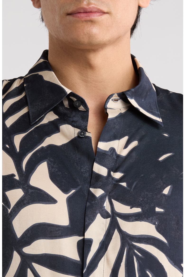 Palm Print Long Sleeve Button-Up Shirt, Alternate, color, NAVY