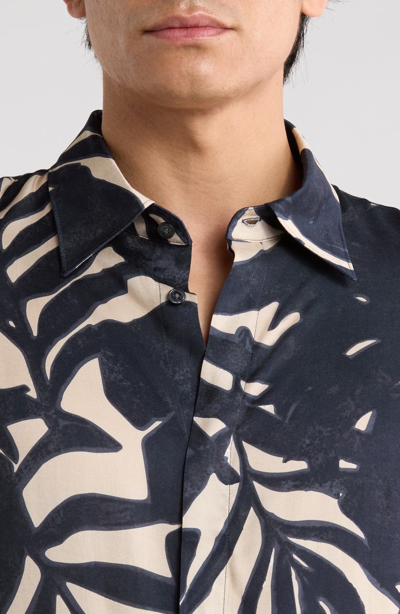 Emporio Armani Palm Print Long Sleeve Button-Up Shirt, Alternate, color, Navy
