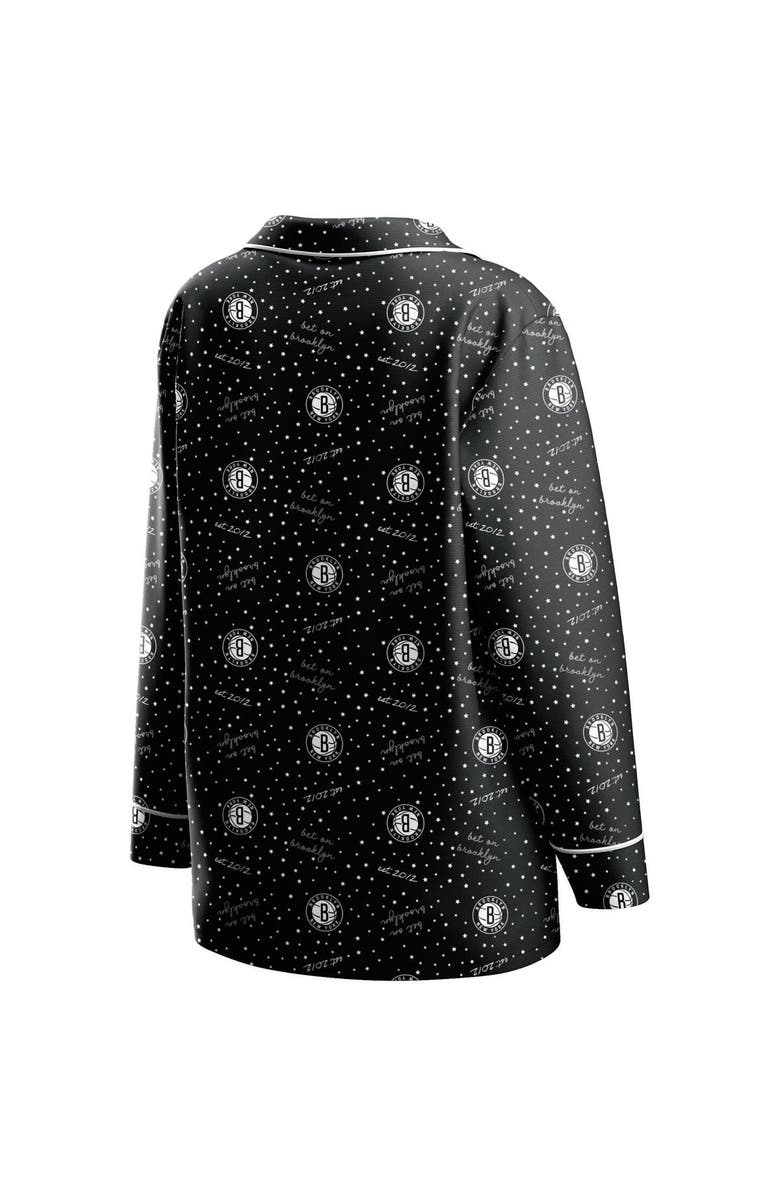 WEAR by Erin Andrews Women's WEAR by Erin Andrews Black Brooklyn Nets Long Sleeve Button-Up Shirt & Pants Sleep Set, Alternate, color, 