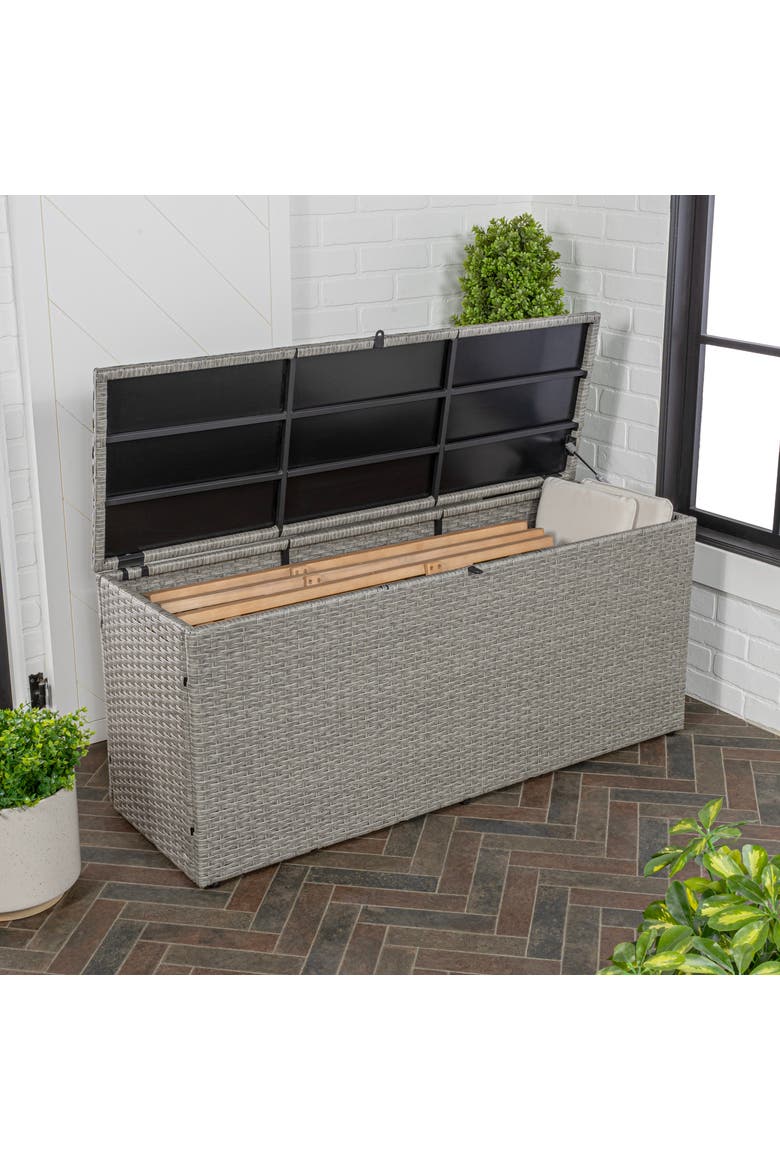 Nino Modern Minimalist Outdoor Faux Wicker Deck and Patio Storage Box, Alternate, color, Gray