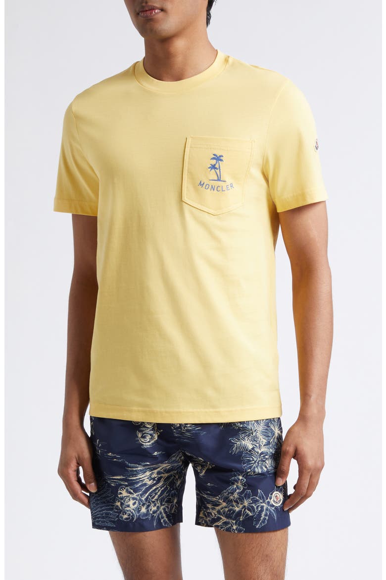 Logo Patch Embroidered Cotton Pocket T-Shirt, Main, color, HAY