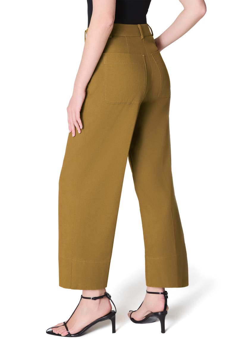 Wide Leg Crop Stretch Twill Pants, Alternate, color, FLAX