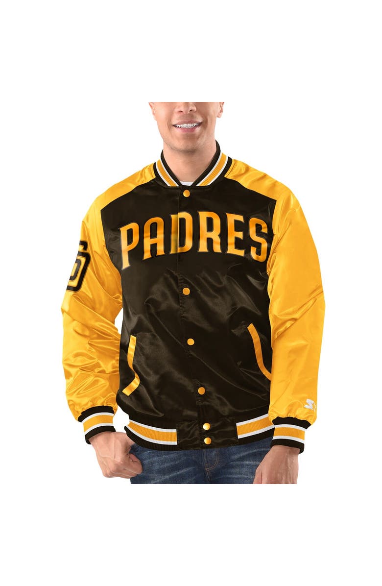 STARTER Men's Starter Brown/Gold San Diego Padres Varsity Satin Full-Snap Jacket, Alternate, color,