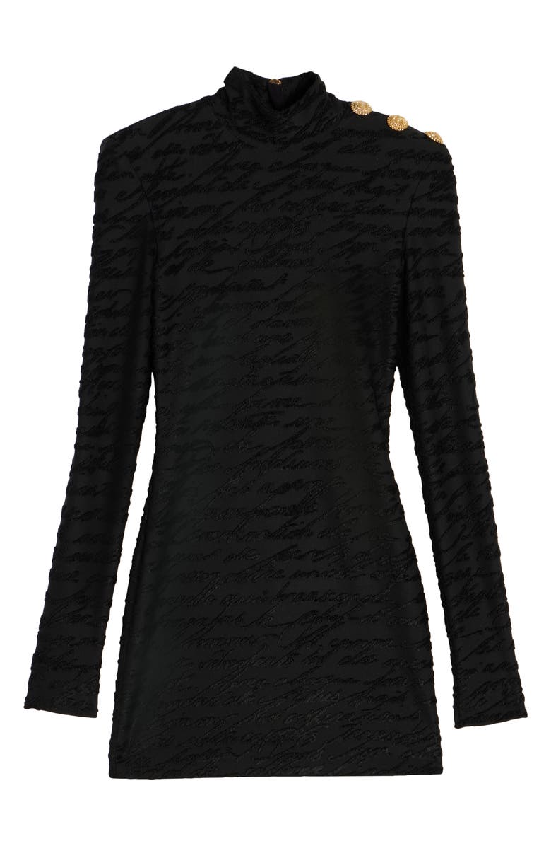 Balmain Love Letter Jacquard Long Sleeve Minidress, Alternate, color,