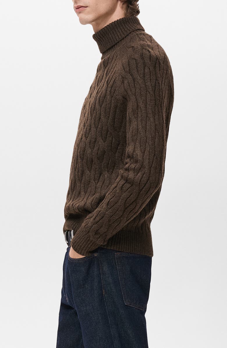 MANGO Cable Stitch Turtleneck Sweater, Alternate, color, Brown