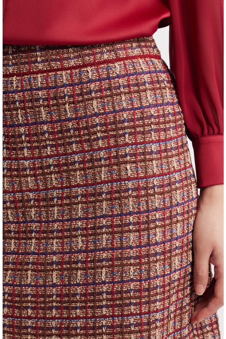 Plaid Knit Pencil Skirt, Alternate, color, SCARLET RED/TRUFFLE/SND/LAZULI