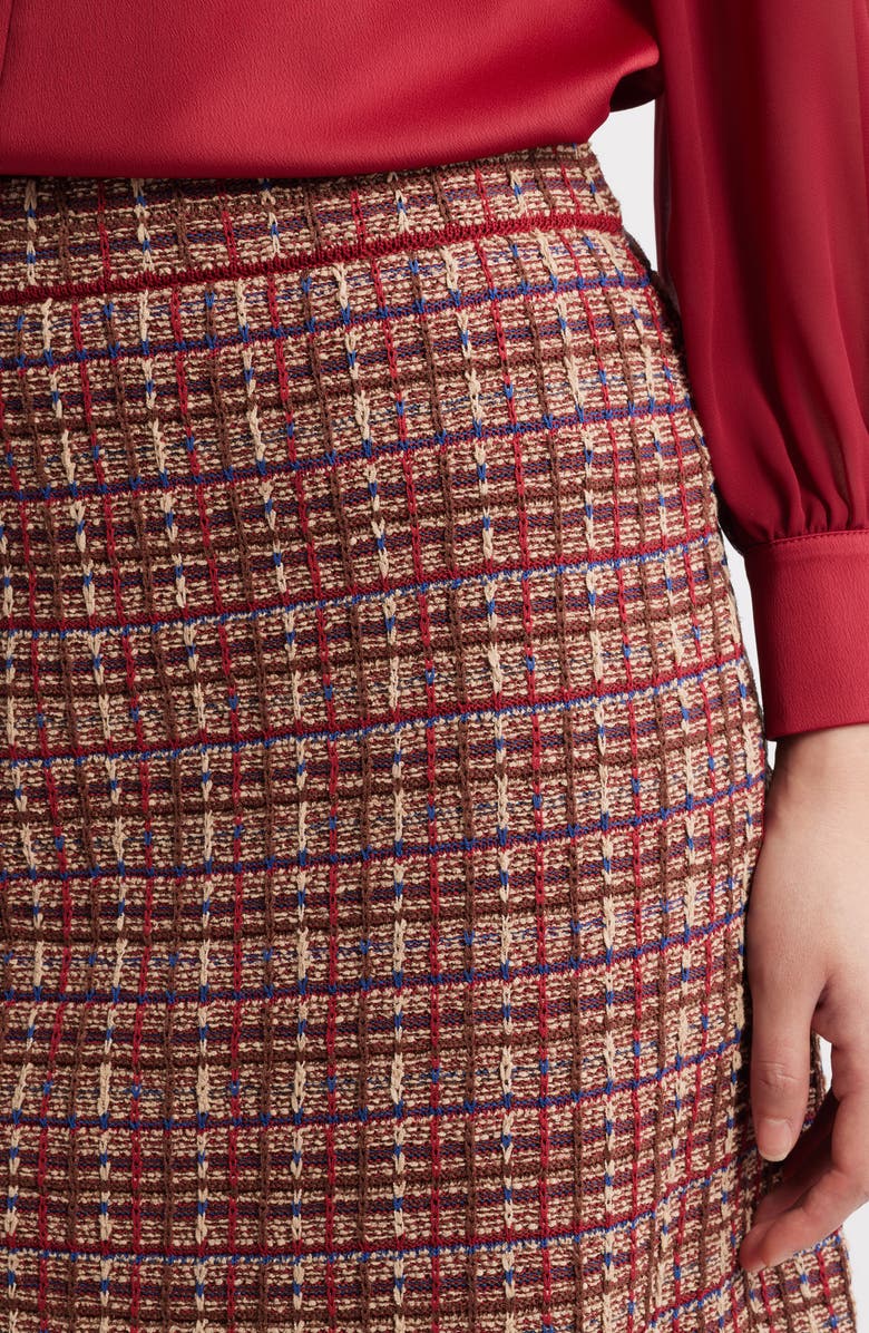 Misook Plaid Knit Pencil Skirt, Alternate, color, Scarlet Red/Truffle/Snd/Lazuli
