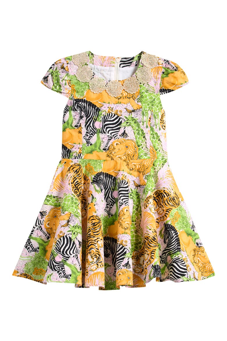 Kids' Idala Short Sleeve Fit & Flare Dress, Main, color, MULTI LIL LILLYS ZOO