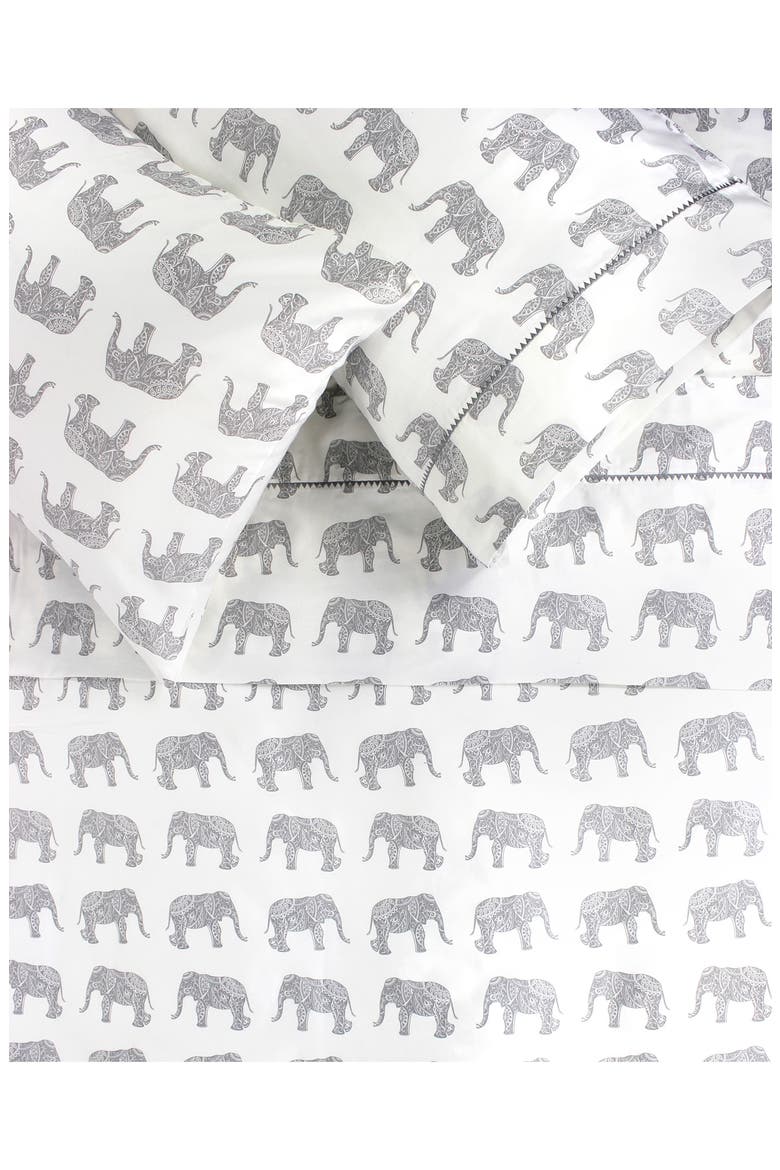 Elephant Print 400 Thread Count Cotton Sheet Set, Alternate, color, GREY