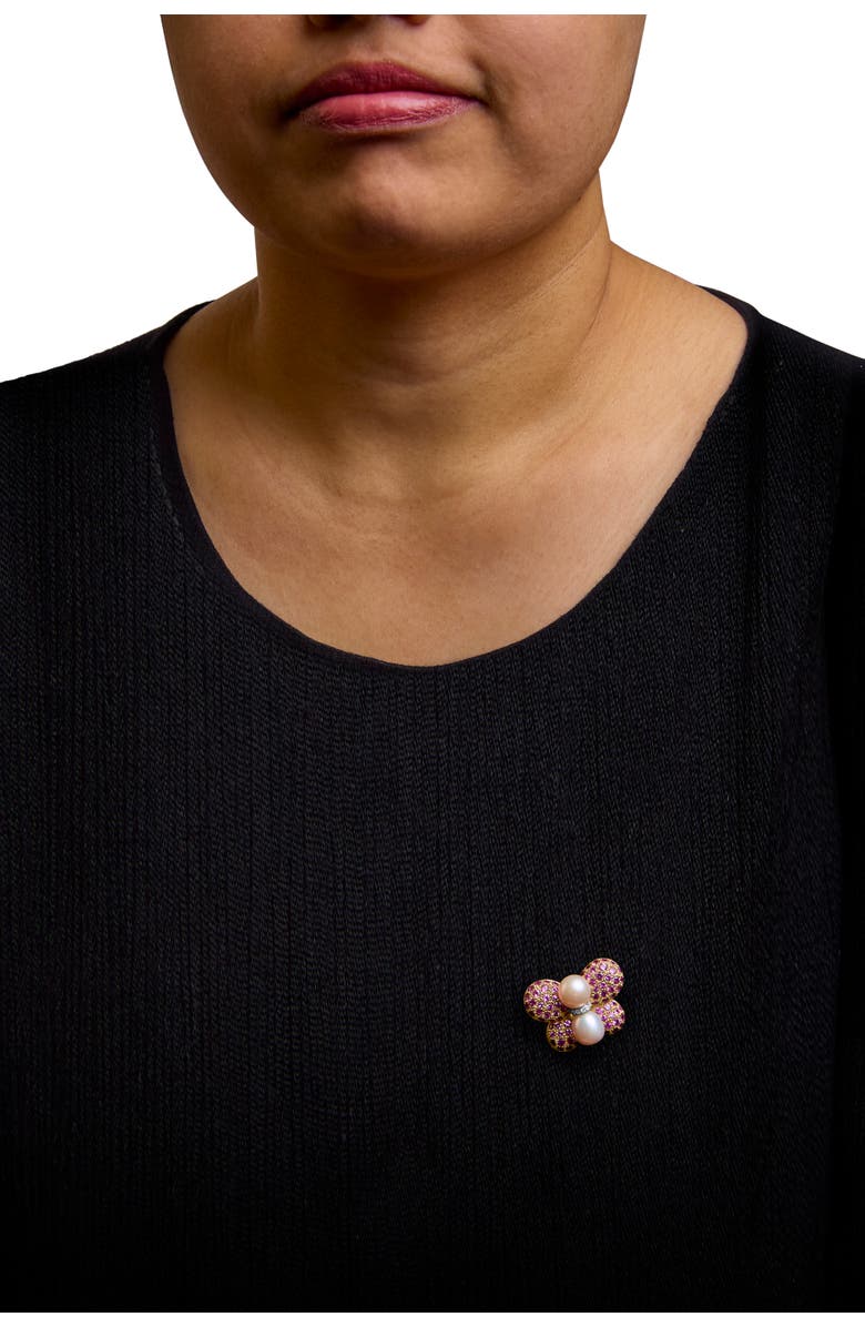 Haus of Brilliance 18K Gold South Sea Pearl & Pink Sapphire Butterfly Pin Brooch with Diamond Accent, Alternate, color, Yellow