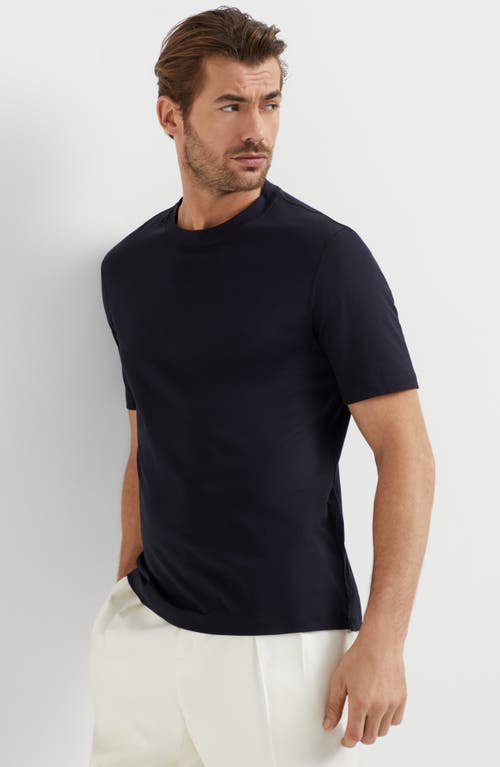 Brunello Cucinelli Double Layer Crewneck T-shirt Featuring Elegant Piping In Blue