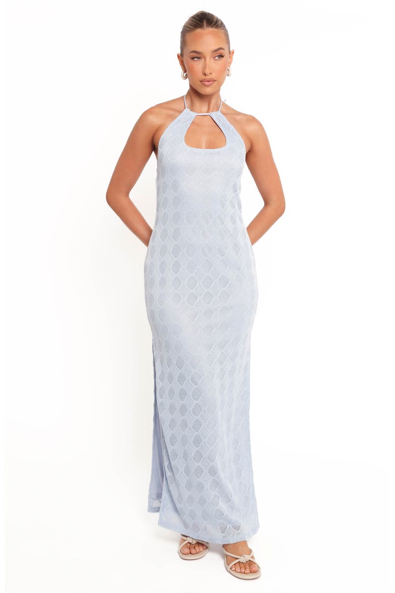 Sonia Open Stitch Maxi Halter Dress, Alternate, color, BLUE
