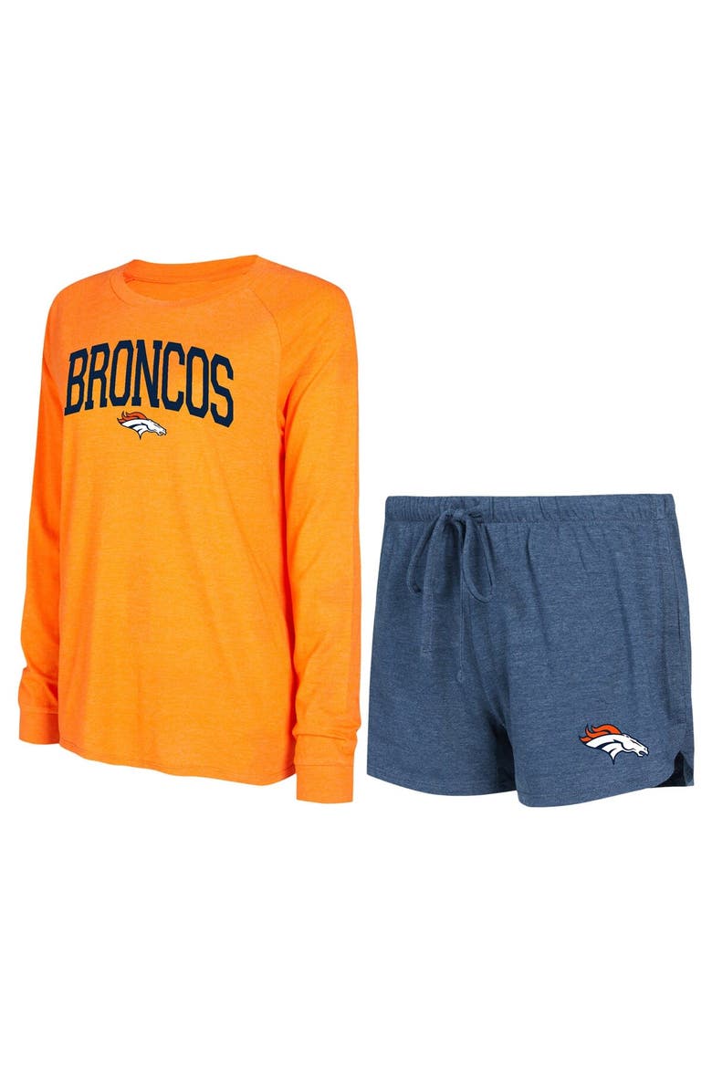 Women's Concepts Sport Navy/Orange Denver Broncos Raglan Long Sleeve T-Shirt & Shorts Lounge Set, Main, color, Navy