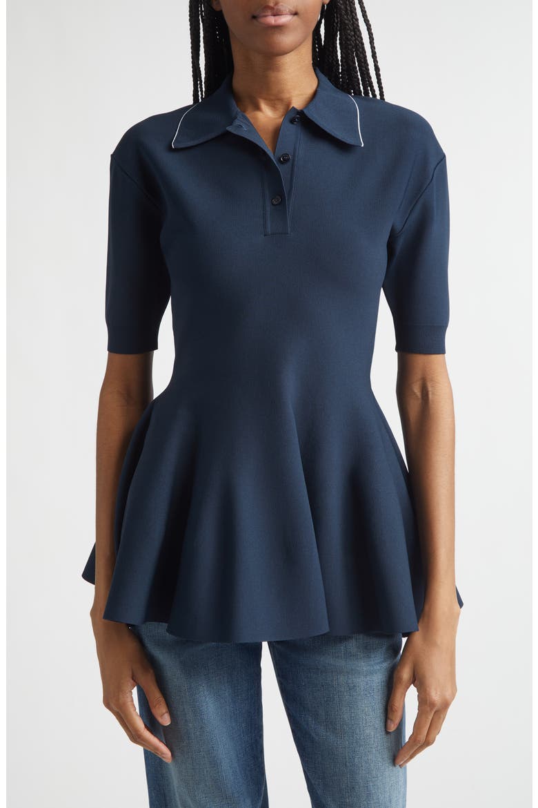 Compact Knit Peplum Polo, Main, color, NAVY