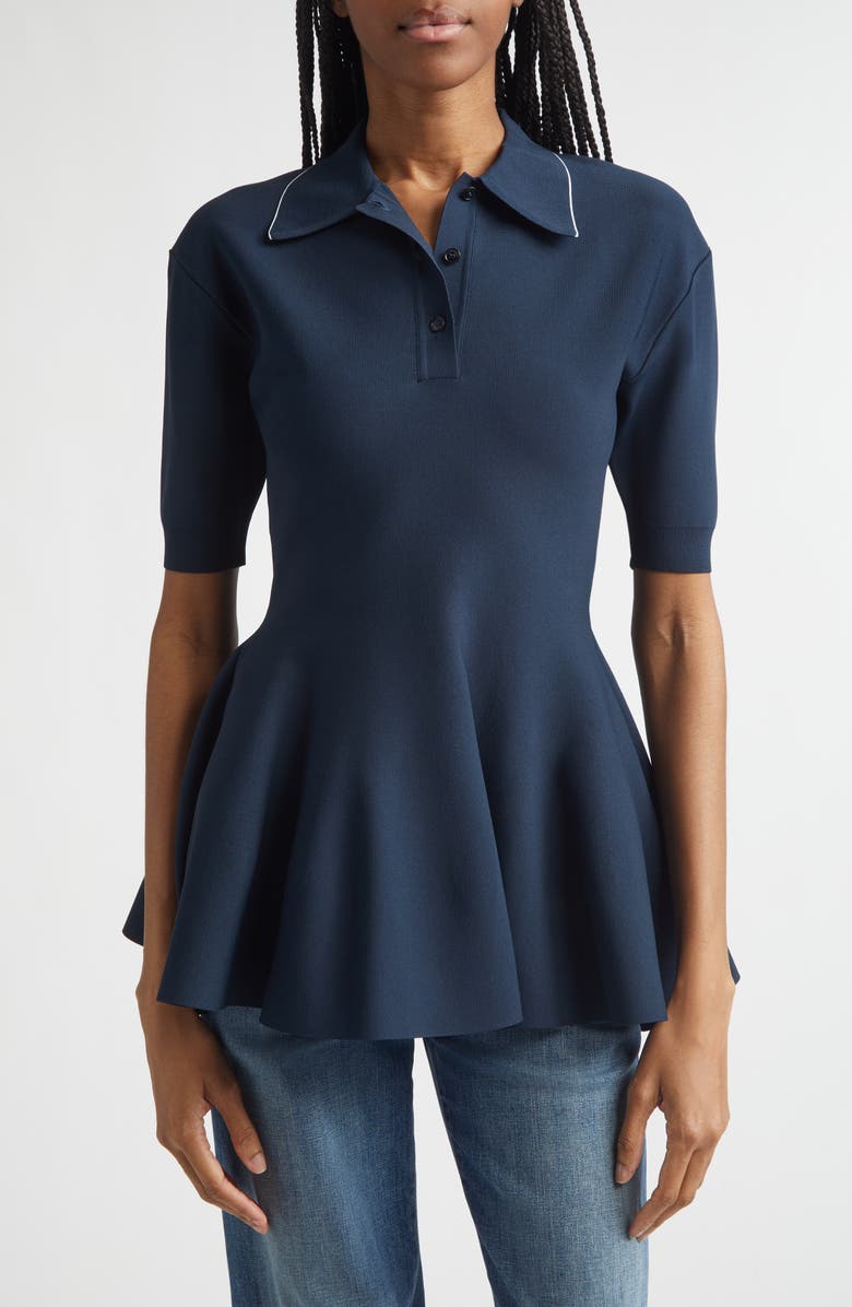Stella McCartney Compact Knit Peplum Polo, Main, color, Navy