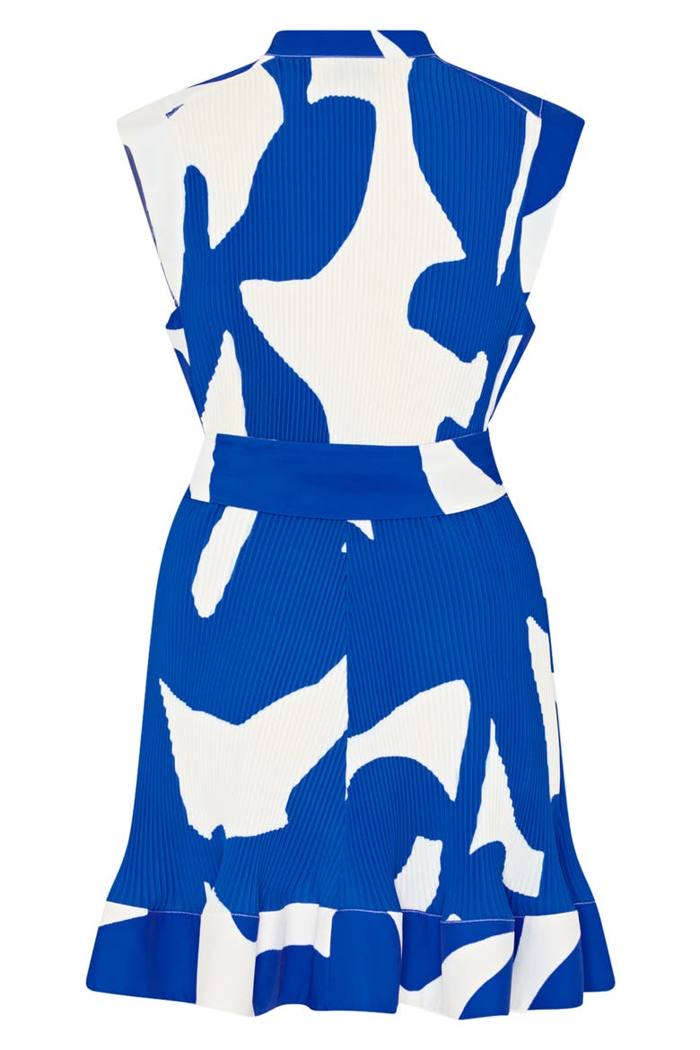 Joan Grand Foliage Pleated Minidress, Alternate, color, BLUE/ WHITE
