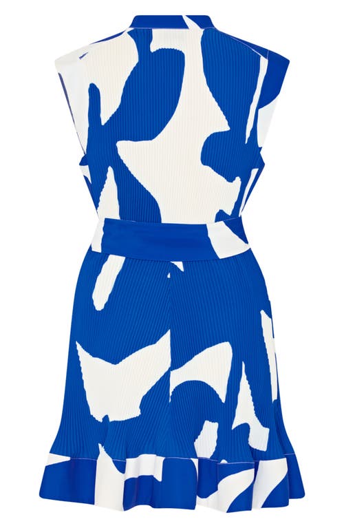 Milly Joan Grand Foliage Pleated Mini Dress In Blue/white