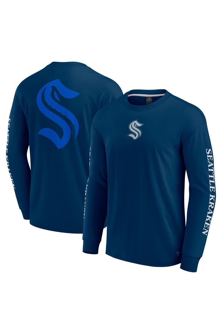 Men's Fanatics Navy Seattle Kraken Elements Strive Long Sleeve T-Shirt, Main, color, Navy