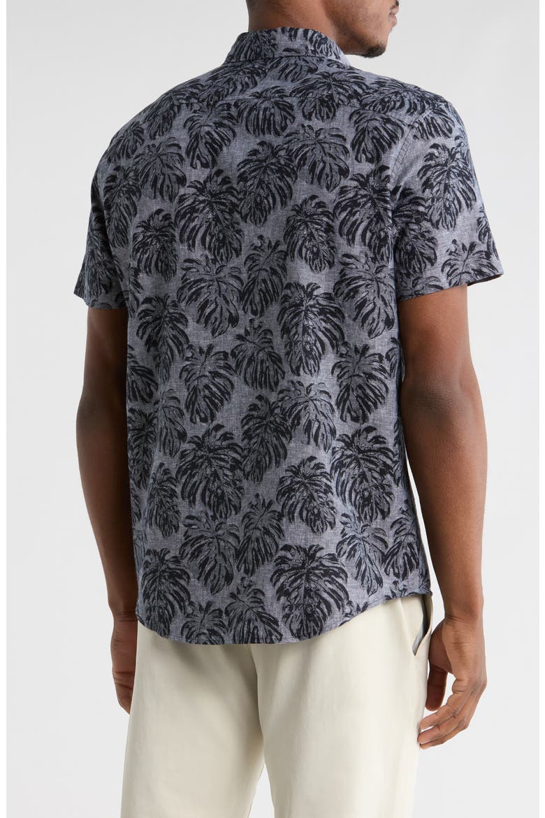 Print Short Sleeve Button-Up Shirt, Alternate, color, DARK SAPPHIRE
