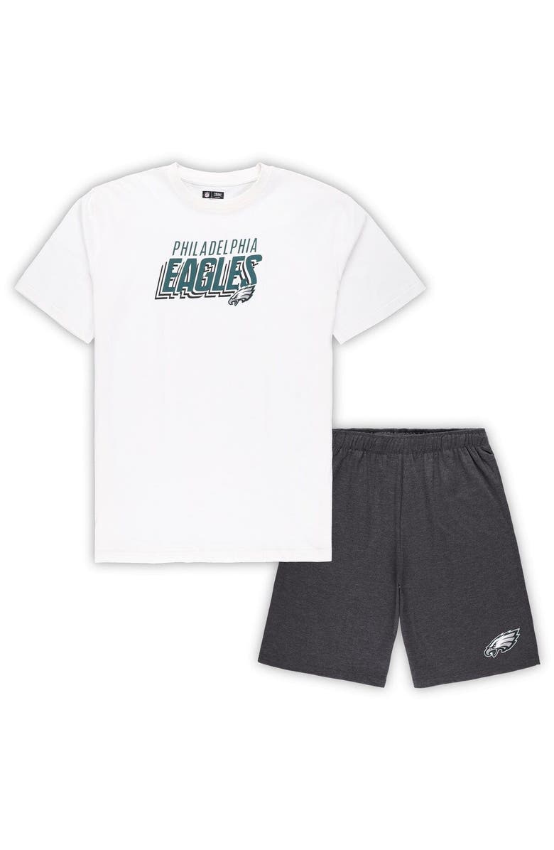 CONCEPTS SPORT Men's Concepts Sport White/Charcoal Philadelphia Eagles Big & Tall T-Shirt and Shorts Set, Main, color, 