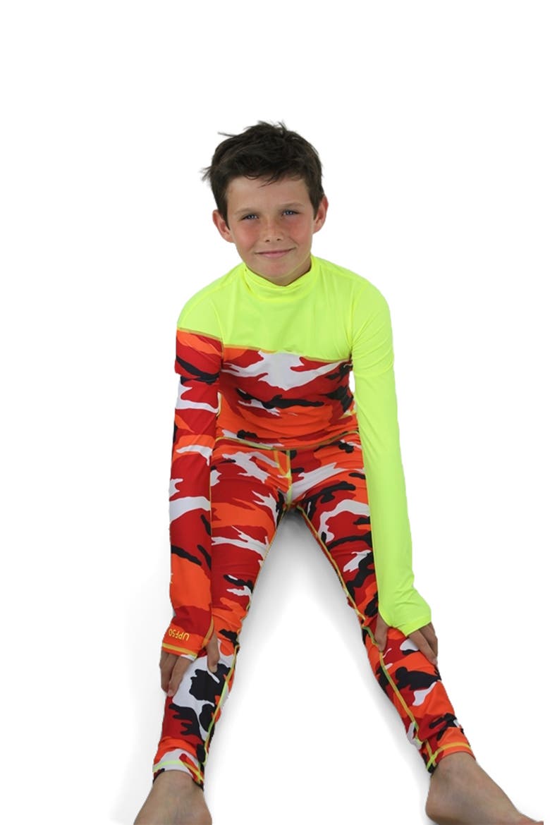 Boys' Full-Body One-Piece Swimsuit - UPF 50+, Alternate, color, Yellow Red Camo