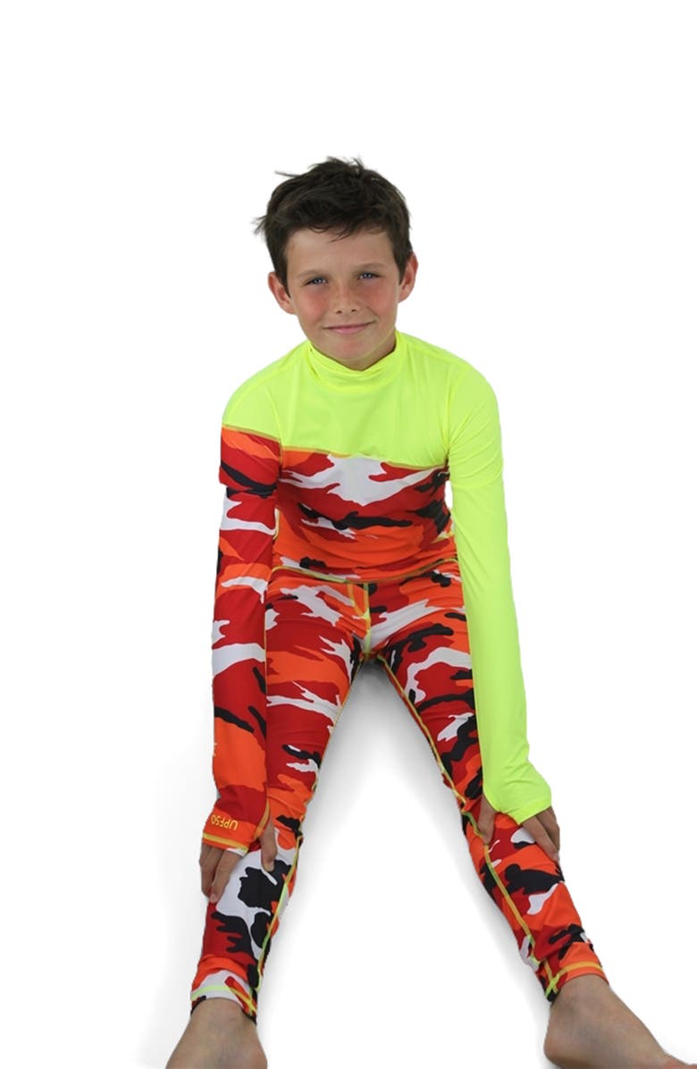 TUTUBLUE Boys' Full-Body One-Piece Swimsuit - UPF 50+, Alternate, color, Yellow Red Camo