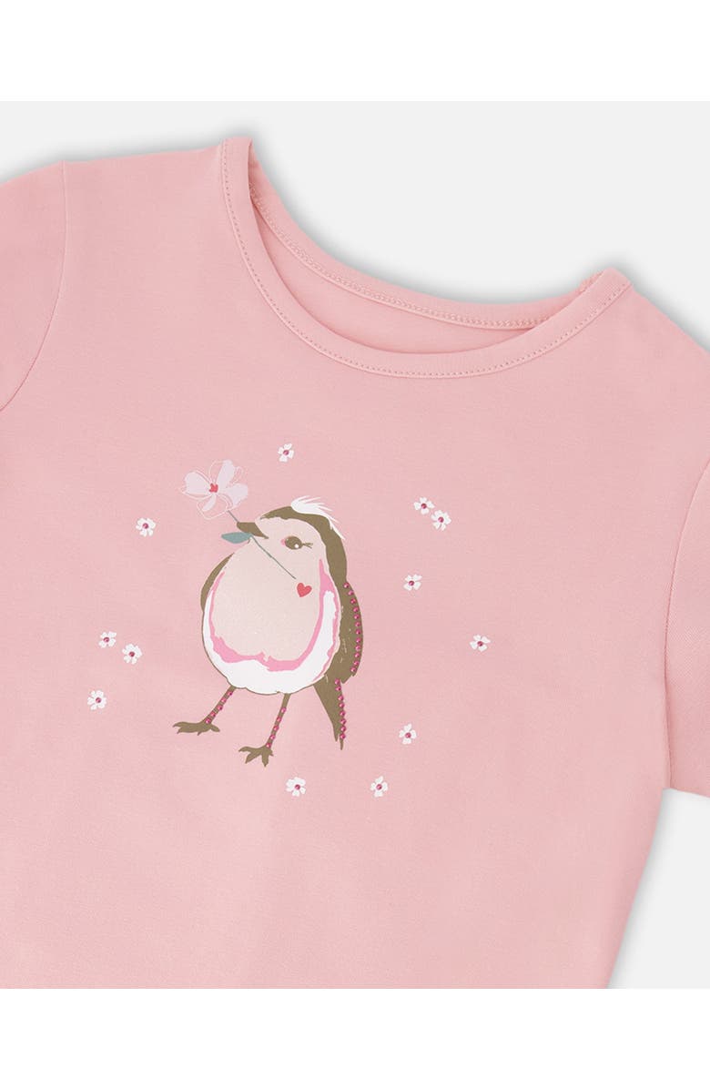 Deux par Deux Organic Cotton Jersey Bird Short Sleeve T-Shirt, Alternate, color, Dusty Pink