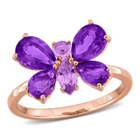 Amethyst Butterfly Ring Rose-Plated